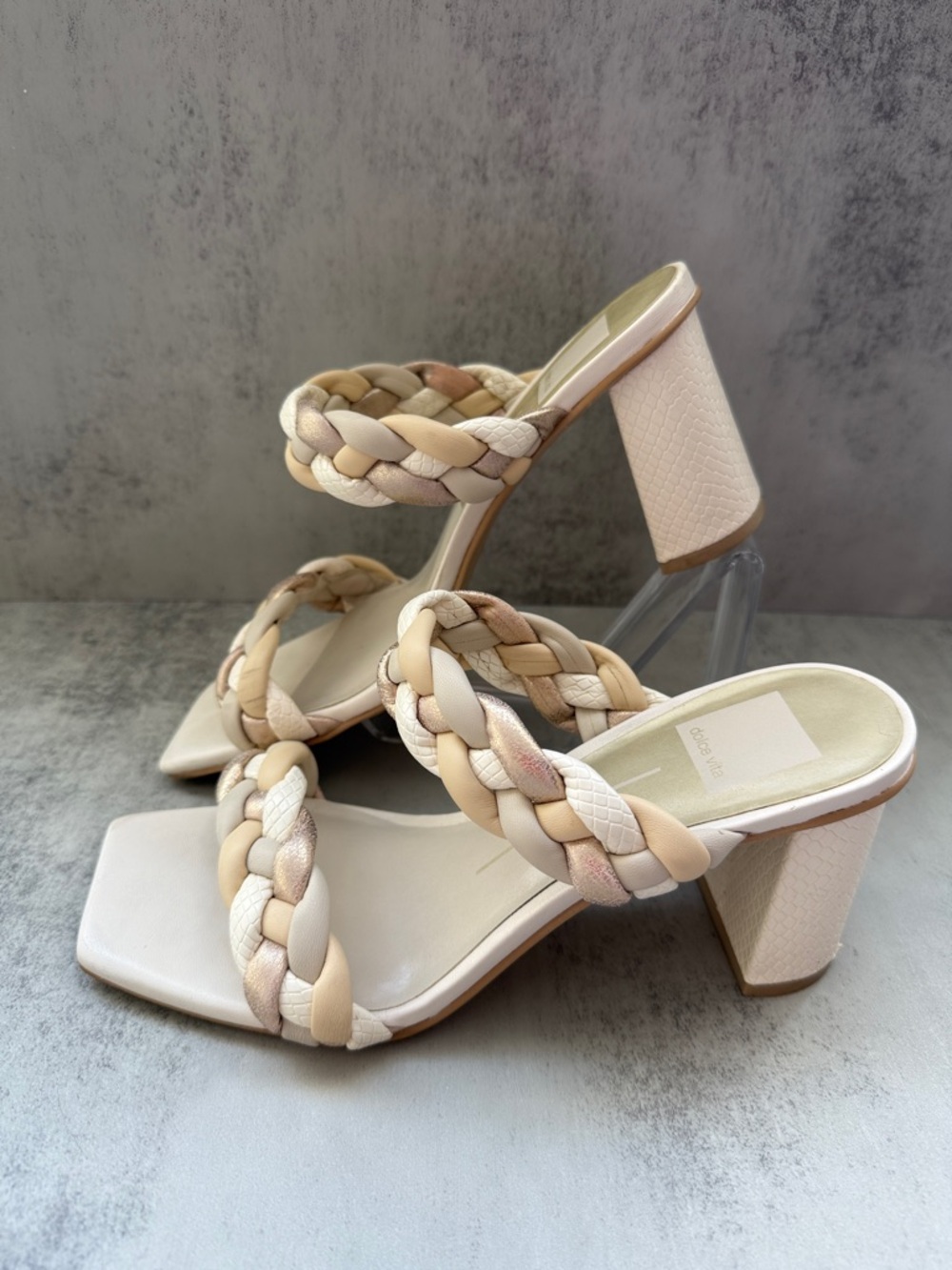 Dolce Vita Braided Double-Strap Block Heel Sandal - Neutral Multi